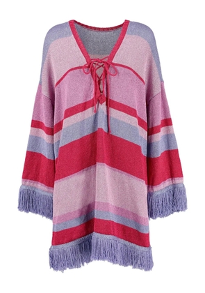 Vintage striped fringed blouse - Red