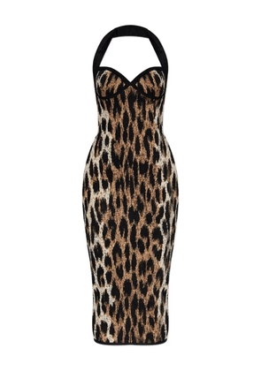 Balmain halterneck leopard-print midi dress - Brown