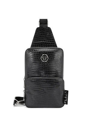 Philipp Plein crocodile-print logo patch cross body bag - Black