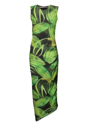 Louisa Ballou 0-0-0-print sleeveless mesh midi dress - Green