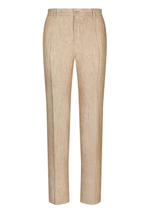 Dolce & Gabbana tapered twill linen trousers - Brown