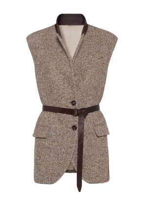 Brunello Cucinelli Flecked belted textured vest - Brown