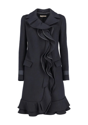 Prada Pre-Owned ruffled-trim double-breasted wool coat - Black