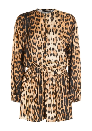 Roberto Cavalli leopard-print long-sleeve dress - Neutrals