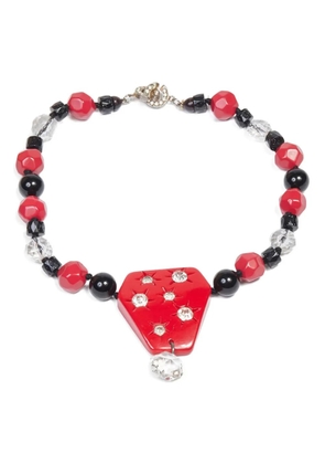 Vintage 1980s bead-embellished necklace - Red