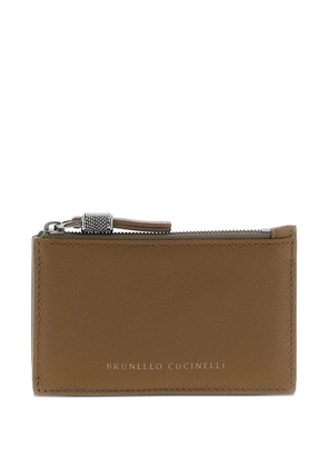 Brunello Cucinelli embossed-logo zipper card holder - Brown