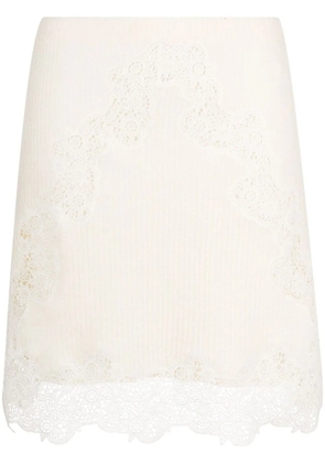 Chloé ribbed-knit lace-trim miniskirt - Neutrals