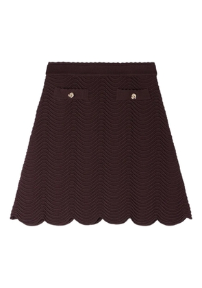 SANDRO button-detail scallop-hem knitted skirt - Brown