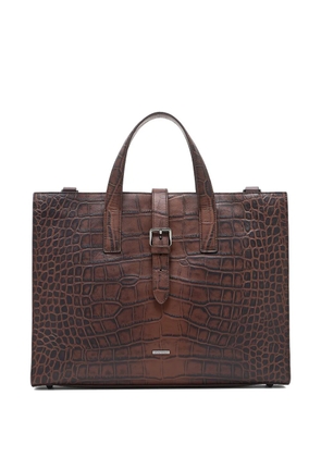 Emporio Armani crocodile-effect buckled briefcase - Brown