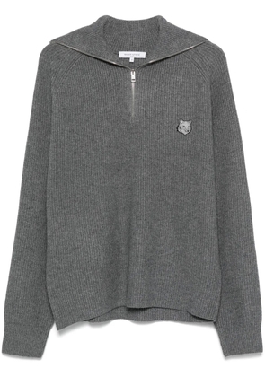 Maison Kitsuné Bold Fox Head-patch ribbed sweater - Grey
