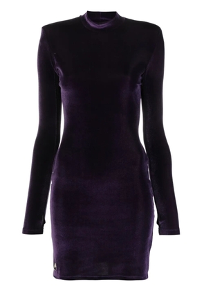 Philipp Plein logo-plaque velvet mini dress - Purple