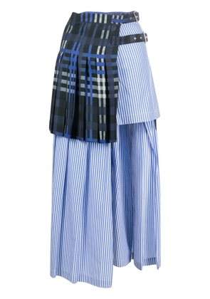 MSGM mix-print layered asymmetric midi skirt - Blue