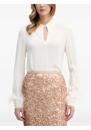 Pedro Del Hierro feather-trim keyhole blouse - Neutrals
