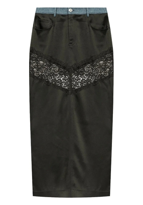 Blumarine long straight skirt with lace insert - Black