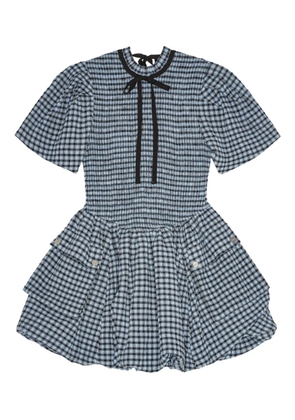 GANNI checked seersucker mini dress - Blue