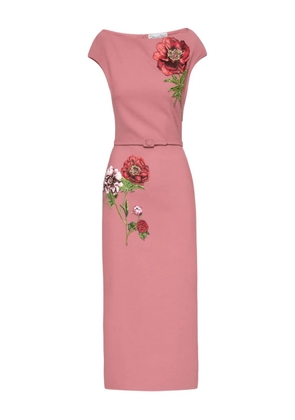 Oscar de la Renta embroidered belted midi dress - Pink