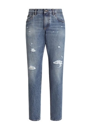 Dolce & Gabbana distressed logo-plaque jeans - Blue
