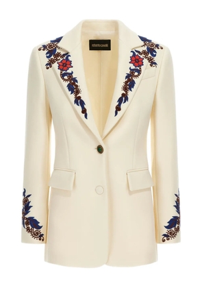 Roberto Cavalli floral-embroidered blazer - Neutrals