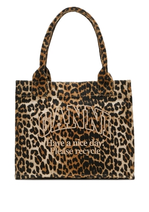 GANNI large leopard-print logo tote bag - Brown
