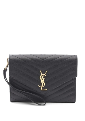 Saint Laurent Pre-Owned 10s logo-plaque clutch bag - Black