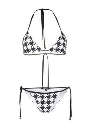Balmain houndstooth-print halterneck bikini - White