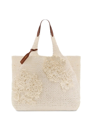 Oscar de la Renta flower-embroidered shoulder bag - Neutrals