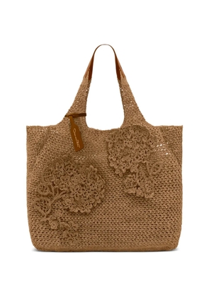 Oscar de la Renta Topaz floral-appliqué shoulder bag - Brown