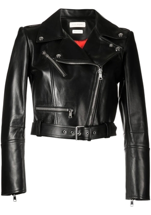 Alexander McQueen cropped leather jacket - Black