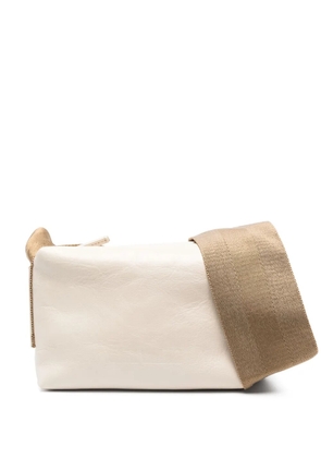 Uma Wang small logo-embossed leather shoulder bag - White