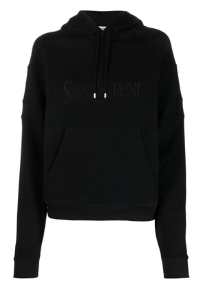 Saint Laurent embroidered-logo cotton hoodie - Black
