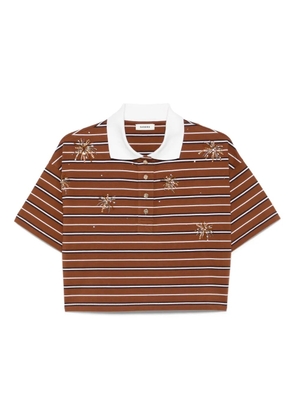 SANDRO striped embellished cropped polo shirt - Brown