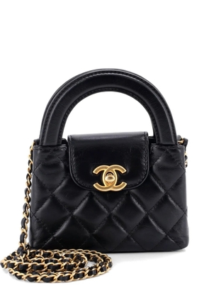 CHANEL Pre-Owned Kelly Top Handle Shopping Bag Quilted Shiny Aged Calfskin Nano crossbody bag - Black