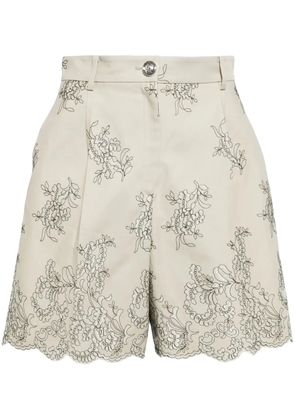 Giambattista Valli floral-embroidered high-waist shorts - Neutrals