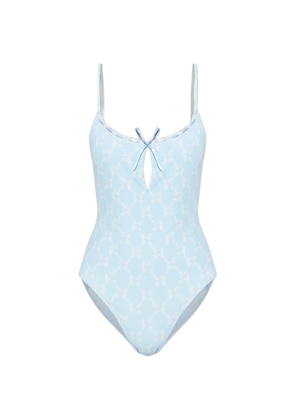 LoveShackFancy bow-detail lace-trim one-piece - Blue