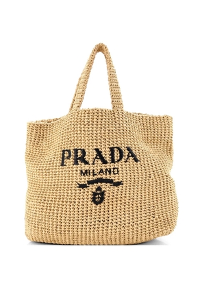 Prada Pre-Owned Logo Raffia Medium tote bag - Neutrals
