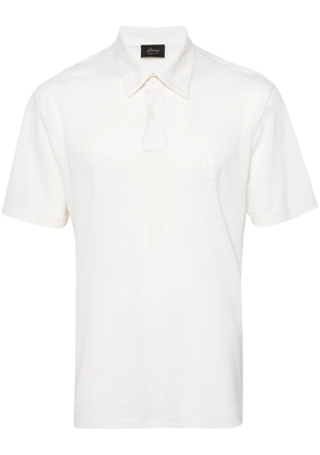 Brioni logo-embroidered wool polo shirt - Neutrals