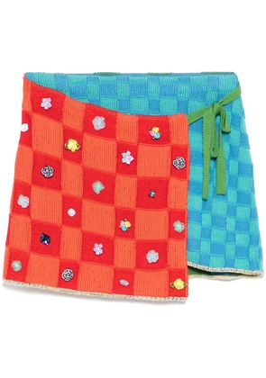 YANYAN KNITS embellished check wrap mini skirt - Red