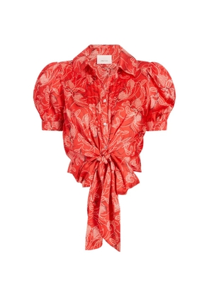 Cinq A Sept Botanical Floral Abena tie shirt - Red