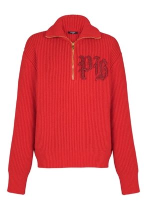 Balmain ribbed turtleneck half-zip sweater - Red