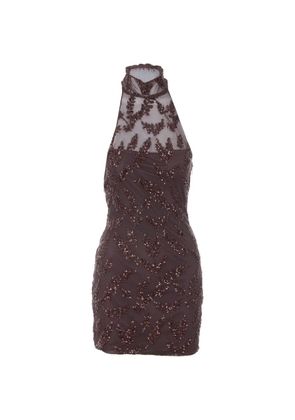 Aniye By Uma halterneck sequin embroidered mini dress - Brown
