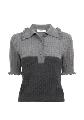Chloé ruffled cable-knit polo top - Grey