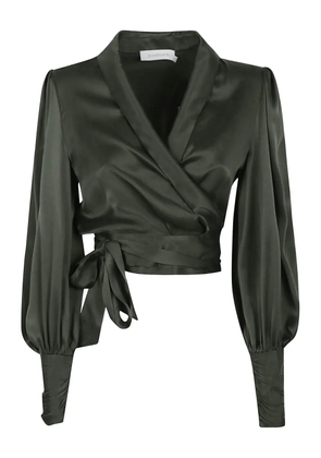 ZIMMERMANN wrap-effect puff-sleeve top - Green