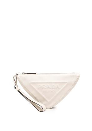 Prada Pre-Owned 2013-2025 Saffiano Logo Embossed Triangle Wristlet Pouch clutch bag - White