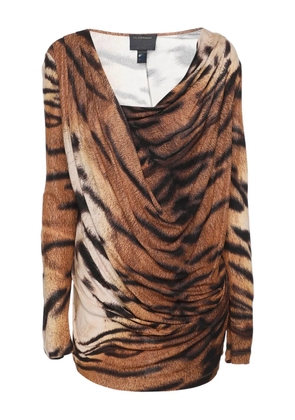 Cavalli Class draped animal-print top - Brown