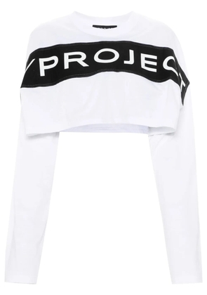 Y/Project logo-appliqué cropped T-shirt - White