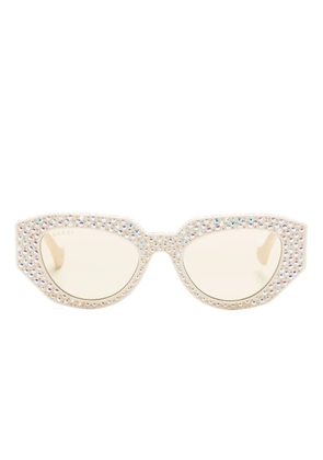 Gucci Eyewear Double G rhinestone-embellished sunglasses - Neutrals