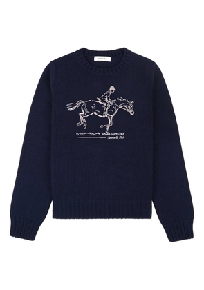Sporty & Rich equestrian-embroidered crew-neck sweater - Blue