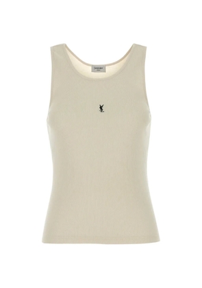 Saint Laurent logo-embroidered tank top - Neutrals