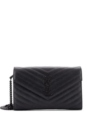 Saint Laurent Pre-Owned Classic Monogram Wallet on Chain Matelasse Chevron Leather Medium crossbody bag - Black
