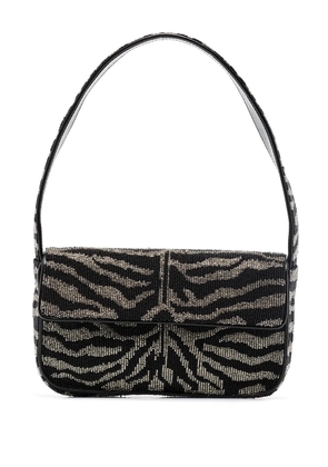STAUD Tommy beaded-zebra pattern shoulder bag - Black